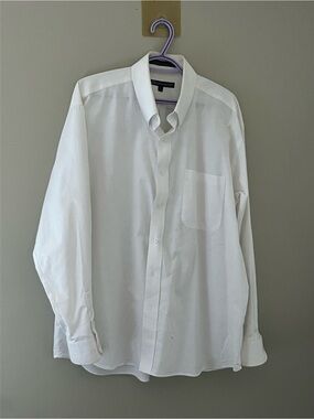 Dockers White Wrinkle Resistant Button Front Dress Shirt Mens XL 17-17.5